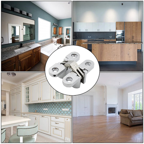 2 Pack Invisible Hinge For Cabinets And Doors, Hidden Concealed Hinge With 180 Degree Swing, Stainless Steel Cross Hinge