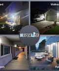Collage of backyard, garage, porch, and patio lit by Wicked Bright 30W Outdoor Wall Pack Light With 3600 Lumens And 5000K Daylight LED.