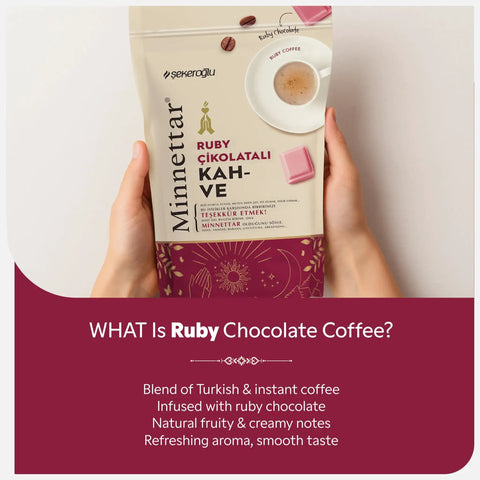 Ruby Chocolate Instant Turkish Coffee Blend With Fruity Creaminess For Bold Mornings, Hot Or Iced, 165g package front view