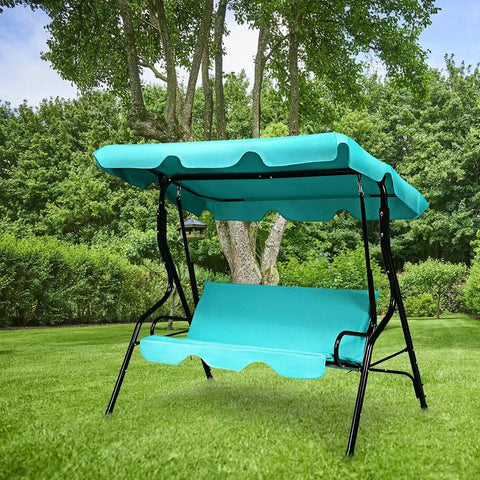 Three Seater Canopy Swing Chair With Cozy Cushioned Seat And Adjustable Removable Canopy For Outdoor Patio Garden Waterproof Steel Frame And Durable Polyester Fabric Turquoise
