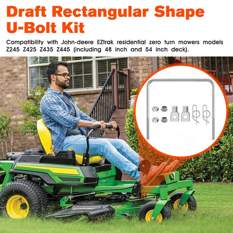 M157573 Front Deck Hanger And Draft Rod U-Bolt Replacement For Zero Turn Mower Built Tough Fits Eztrak Z245 Z425 Z435 Z445 Riding Tractor Ready For The Daily Grind with u-bolt kit in view