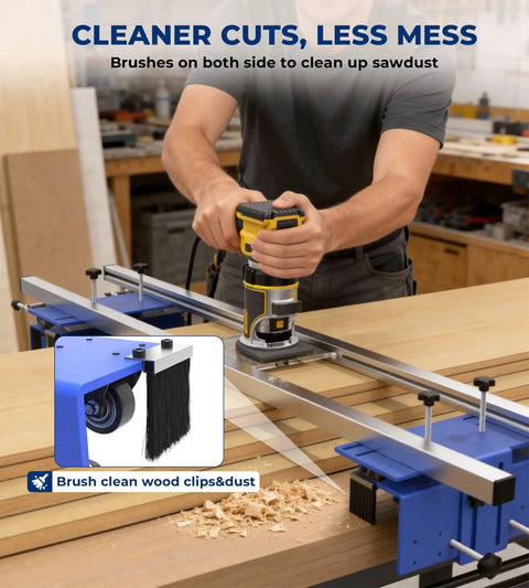 Woodworker using 58 Inch Router Sled For Flattening Wood Slabs And Table Tops, Height Adjustable 5.5 Inches, Pro Grade Heavy-Duty Planer Sled With Dust Brush And Smooth Wheels For Precise Woodworking