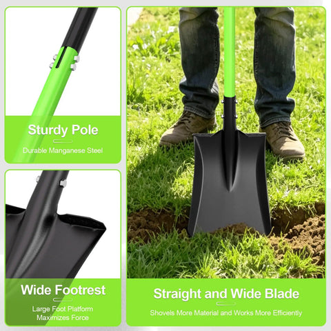 Heavy Duty Flat Shovel With 45 Inch Length Square Blade And 12 Inch Spade Cushioned Grip Ergonomic D Handle in grass