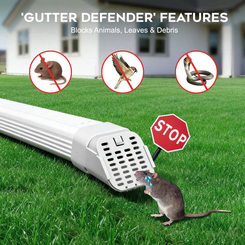 Heavy Duty Gutter Downspout Extension And Type A Diverter Kit Featuring Removable Leaf Guard Plus Splash Shield Outlet Filter With No Sweat Installation And Drainage That Works Like A Charm On 2X3 And 3X4 Downspouts White Two Pack with mesh trap blocking animals and debris.