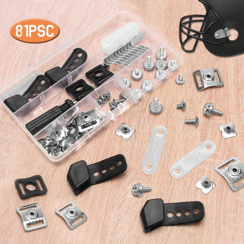 Pro Grade 81 Piece Football Helmet Repair Kit With Visor Clips J Clips Screws Nuts Washers And Screwdriver Chin Strap Adapter