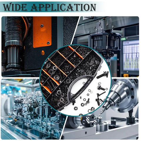Top Shelf And Knockout Grade 10.9 Metric Screw Assortment With Heavy Duty Flange Bolt Kit shown in a workshop setting with various tools.