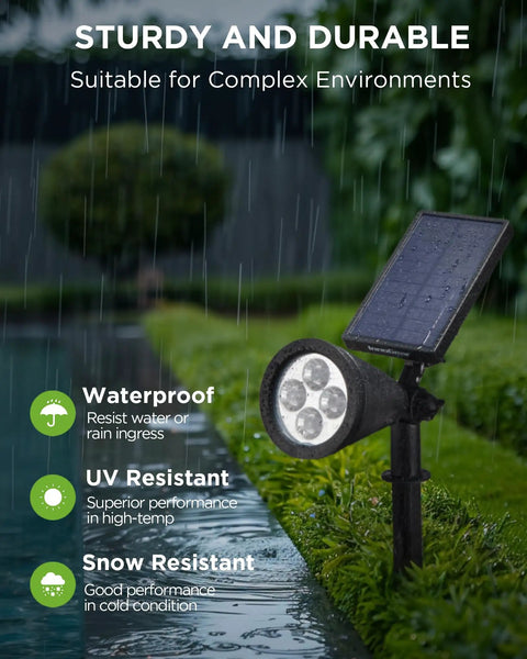 Outdoor Solar Lights With Adjustable Light And Panel Waterproof Garden Pathway Lighting in rain showcasing durability.
