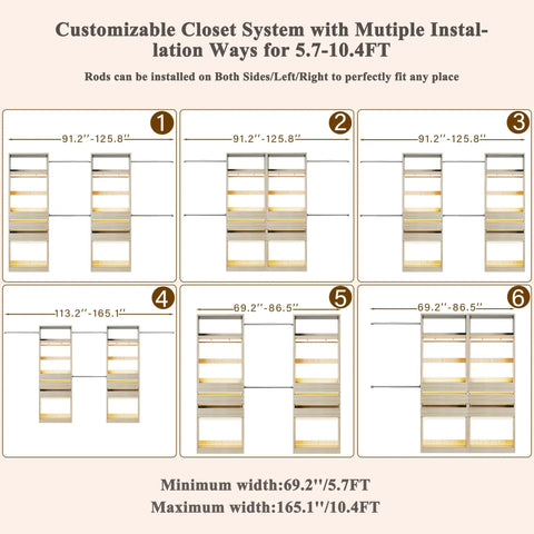 Customizable Closet System with multiple installation angles for Real Game Changing Modular Closet System Set Of Two Expands From Six To Ten Feet Wide.
