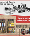 Heavy Duty Garage Shelving Set With Wire Baskets Wall Mounted Shelves For Shed Garden Laundry Room Kitchen Organization And Storage Two Pack Durable Metal Racks Built To Last showing tools and organized storage