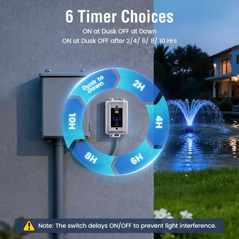Smart Heavy Duty Hardwired Dusk To Dawn Photocell Switch With Hella Robust 20 Amp Rating showing timer choices for outdoor use.