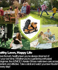 Collage of people enjoying lawns with Lawn Aerator Shoes Upgrade 2.4-Inch Heavy Duty Spike Aeration Shoes in center
