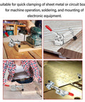 40kg Quick Release Toggle Clamp With Left Right Operation for woodworking, shown clamping wood and circuit boards in workshop settings.