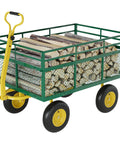 3 In 1 Heavy Duty Steel Garden Wagon Cart With 1400 Lbs Capacity Removable Mesh Sides filled with firewood