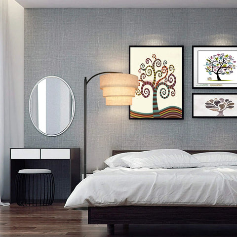 3 Tier Drum Linen Lamp Shade for Pendant, Floor, and Chandelier Lights in modern bedroom setting, soft light diffusion