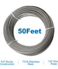 50 Feet 1 By 8 Inch T316 Stainless Steel Cable Wire Rope For Deck Railing Indoor Outdoor Balustrade DIY 7x7 Strand