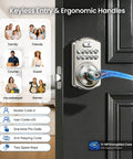 Top Notch Zinc Alloy Keypad Door Lock With Satin Nickel Finish Programmable Smart Keyless Entry Featuring Auto Lock And Privacy Thumbturn on a modern door.