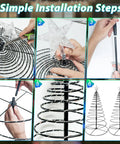 Installation steps for 8 Foot Lit RGB LED Christmas Cone Tree with app control and timer, showing assembly process.