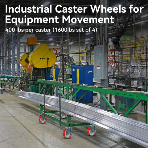 4 Inch Heavy Duty Caster Wheels Set Of 4 With Brakes 1600 Lb Load Capacity Polyurethane On Cast Iron Tread in factory