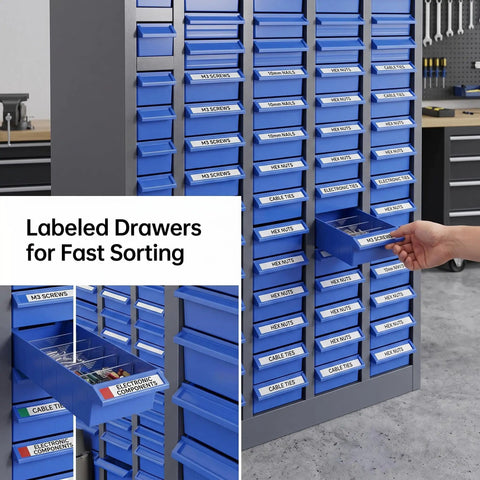 Heavy Duty Parts Cabinet For Workshop Garage And Office Storage With Labeled Drawers To Organize Screws Bolts Nuts And Tiny Components