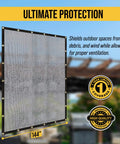 Beefy Heavy Duty Knitted Mesh Shade Tarp 12x24ft Black With Grommets Water Resistant UV Protected displayed with dimensions