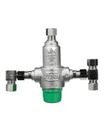 Thermostatic Mixing Valve 3/8 Inch With 4 Port Compression Fittings, Anti-Scald Water Valve For Home Plumbing, shown front view.