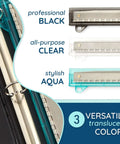 Set Of 3 Flat Hole Punch For Binder With Portable Ruler Easy To Use 3 Ring Binder Punch And Ruler Combo in black, clear, aqua