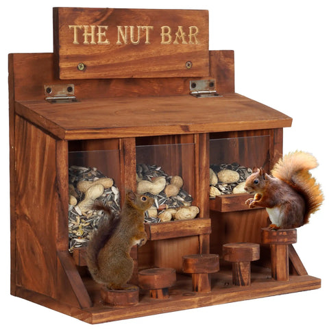 Wooden Squirrel Picnic Table Feeder With Multi Compart ment Seed Storage And Five Level Bar Stools Durable Outdoor Squirrel Feeder