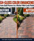 Before and after comparison of Heavy Duty High Gloss Wet Look Paver Sealer For Concrete And Brick Walkways One Gallon.