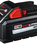 M18 RedLithium High Output XC 6Ah Lithium-Ion Battery for cordless tools displaying side label and red latch