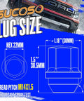 Diagram showing Chrome Lug Nuts M14x1.5, 20 Pcs Acorn Style Direct Fit With Seven Eighth Inch Hex dimensions and specifications.