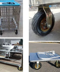 Heavy Duty Air Filled Rubber Caster Wheels Set With Swivel Fixed And Brake Options shown on carts and workbenches.