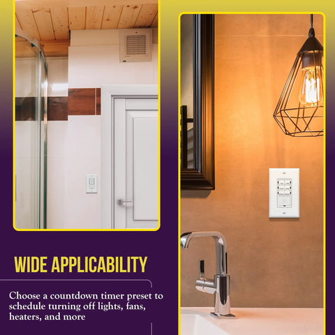 Countdown Timer Switch for Bathroom Fans and Lights 1 to 30 Minute Delay In Wall Neutral Wire Required UL Listed White Finish