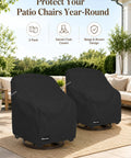 Beefy All Weather Swivel Patio Chair Covers 2 Pack Waterproof Outdoor Furniture Covers For Rain Snow And Sun Protection, Black