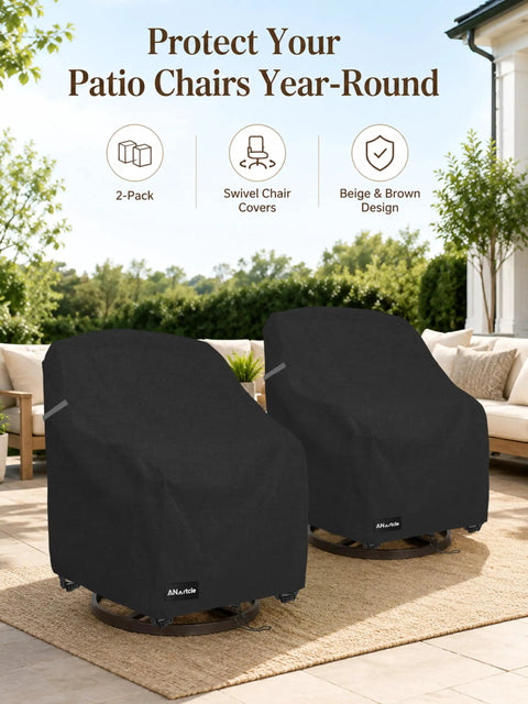 Beefy All Weather Swivel Patio Chair Covers 2 Pack Waterproof Outdoor Furniture Covers For Rain Snow And Sun Protection, Black