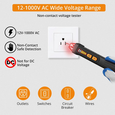 Voltage Tester 12 To 1000V AC Electric Pen With LED Flashlight Non Contact Detection For DIY Home Projects And Go To Pro Electric Work Built In Live Wire Alarm And Easy Audible Alerts, testing outlet