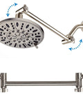 Adjustable Shower Arm 11 Inch Solid Brass With Lock Joint, Brushed Nickel Finish, 2 Foot Range, tool-free installation