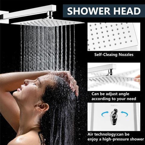 Shower Faucet Set With Rain Shower System And Handheld Spray, Chrome 10 Inch Wall Mount Shower Head, in use