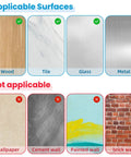 Applicable surfaces for 12 Pack Clear Adhesive Shelf Brackets No Drill Support Pegs Stick And Go Wall Mount.