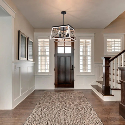 Farmhouse Chandelier For Dining Room And Kitchen Island Rustic White Wood Pendant Light in entryway with barn chic vibe