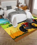Bedroom decor with 6x9 Ft Cartoon Tractor Farm Rug That Is Machine Washable And Non Slip Low Pile Stain Resistant Area Rug.