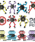 Transformable Fidget Spinner Set Of 20 Pieces With Dope Sensory Chain Robots in assorted colors arranged on a surface