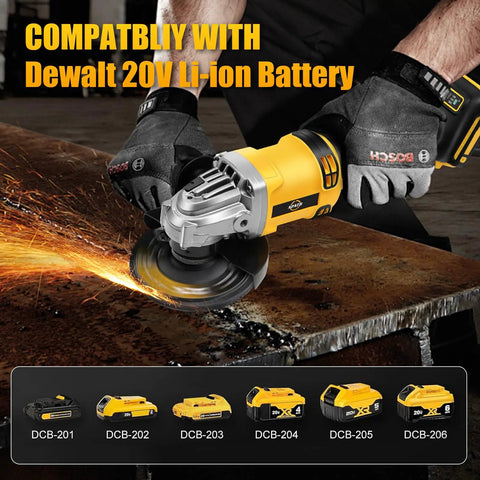 Cordless Angle Grinder 4-1/2 Inch 11000 RPM Brushless Motor Fits 20V Max Batteries cutting metal with sparks flying