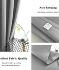 Blackout Curtains For Bedroom And Living Room That Totally Blocks Light And Drape Panels With Light Blocking Grommet Top 52 W X 96 L Set Of 2 In Light Gray Room Darkening And Energy Saving, close-up of light gray fabric and stitching details