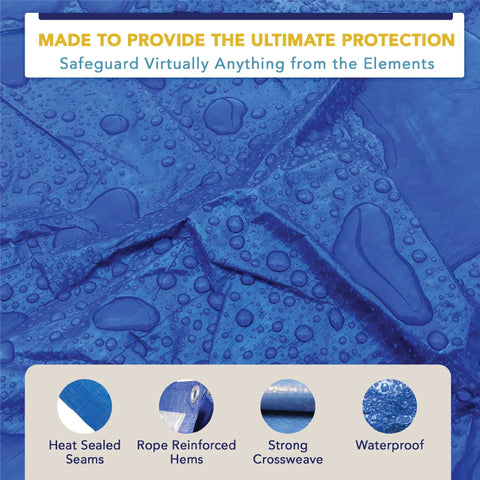 Close-up of Medium Duty 40 By 40 Foot Water Resistant Tarp With 5 Mil Thickness Reversible Blue And Silver Tough As Nails All Around