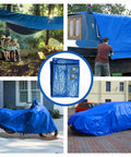 Blue 8x10 Foot Heavy Duty Waterproof Tarps Pack Of 4 For Camping And Outdoor Projects, 5 Mil Thick Poly Tarp in various uses