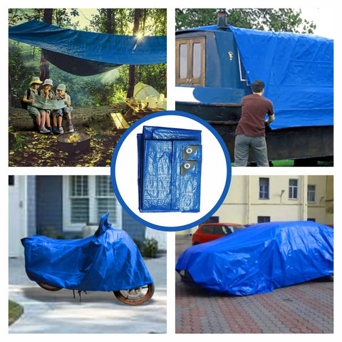 Blue 8x10 Foot Heavy Duty Waterproof Tarps Pack Of 4 For Camping And Outdoor Projects, 5 Mil Thick Poly Tarp in various uses