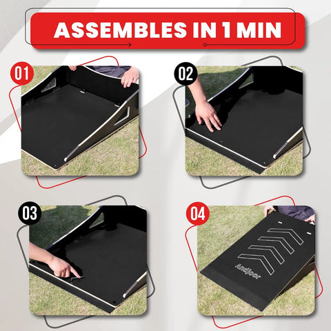Assembly process of Extra Wide Kids Jump Ramp For Skateboard, Scooter, Bike, BMX, RC Car And Dirt Bike 23.62 Inch Wide