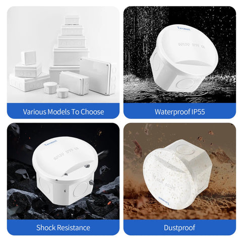 Rugged Waterproof Electrical Junction Box With Four Reserved Mounting Holes Heavy Duty ABS Project Enclosure IP55 Dustproof White Case Compact D80 X H50 Mm Perfect For Outdoor Electronics And Weatherproof Wiring, white ABS box