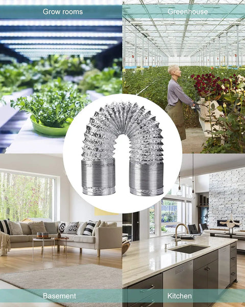 Beefy Flexible 4 Inch Dryer Vent Hose 10 Feet Aluminum Ducting for HVAC Ventilation in grow rooms, greenhouse, kitchen, basement