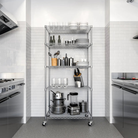Commercial Grade Steel Wire Shelving Unit Five Tier Adjustable Storage Rack 36 X 24 X 76 Inches Zinc Plated Garage Kitchen Warehouse NSF Certified Top Shelf Organization Built Tough For The Daily Grind